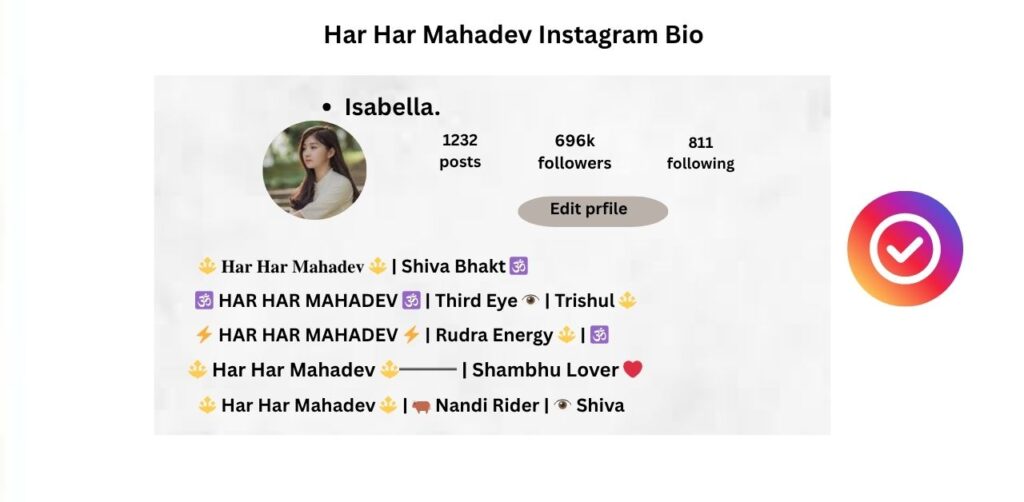 Stylish Har Har Mahadev Instagram Bio with Symbols and Emojis
