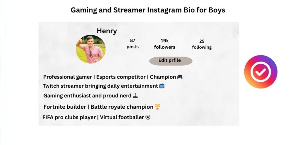 Gaming and Streamer Instagram Bio for Boys